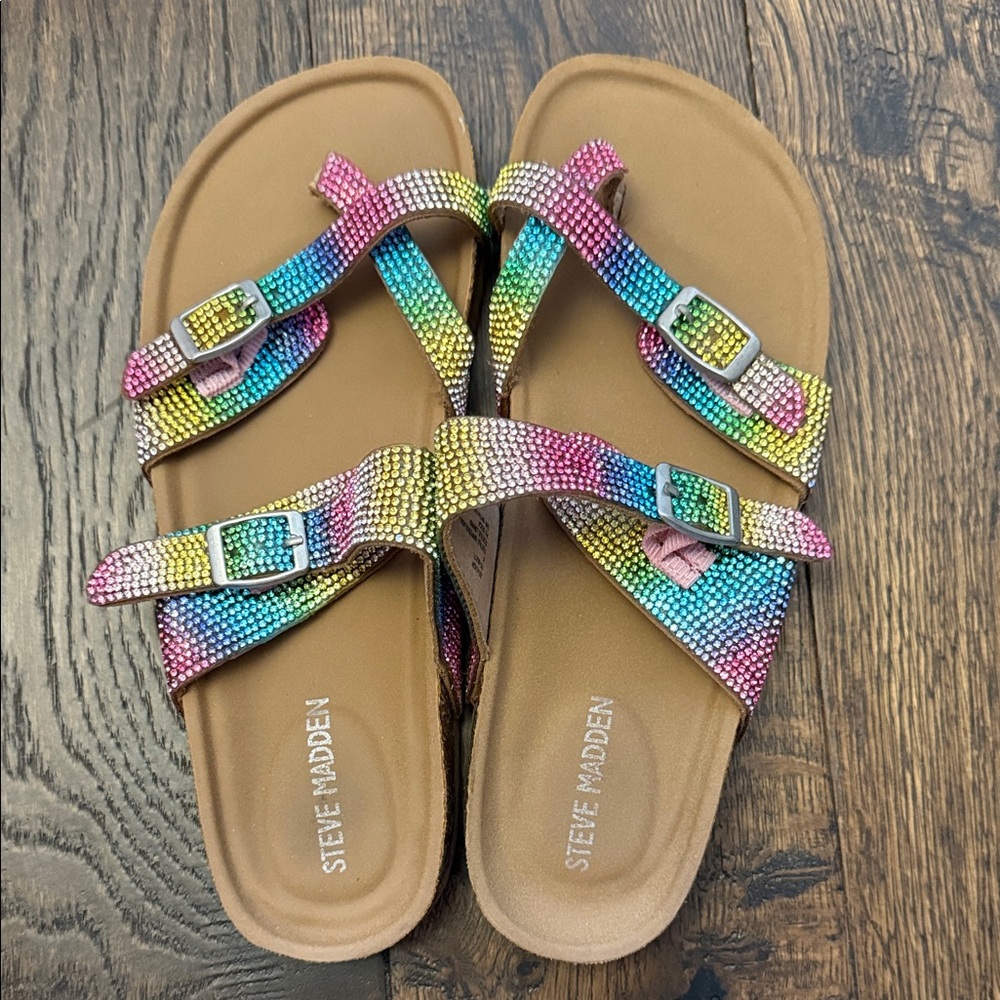 Steve Madden Colorful Rhinestone Buckle Sandals